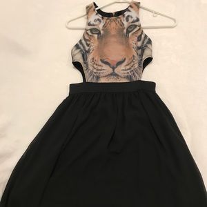 forever 21 tiger face black zip up dress